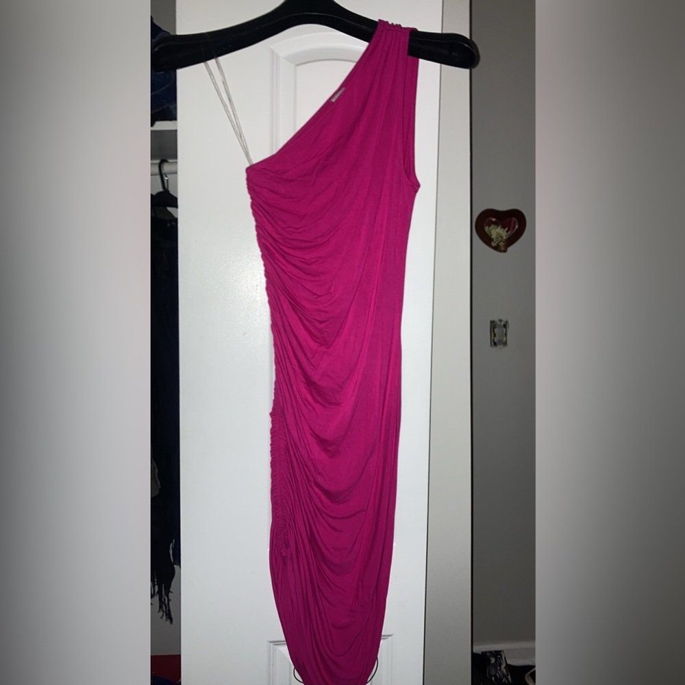 Pink one strap ruched dress, size small